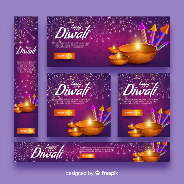 Diwali web banners realistic style