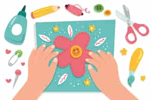 Free vector diy creative workshop concept with hands making flower