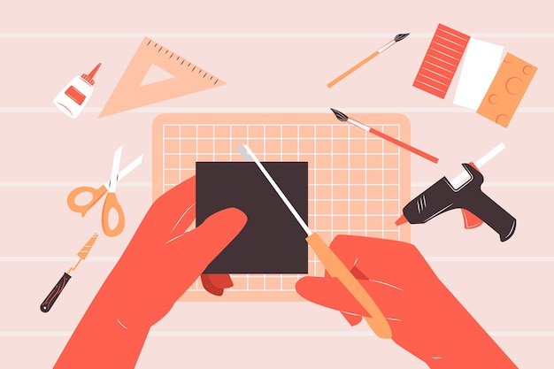 Free vector diy creative workshop concept with hands using scissors illustration