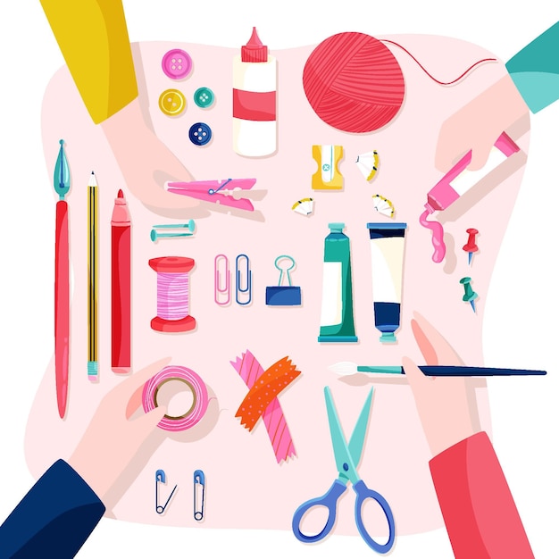 Free vector diy creative workshop concept with hands