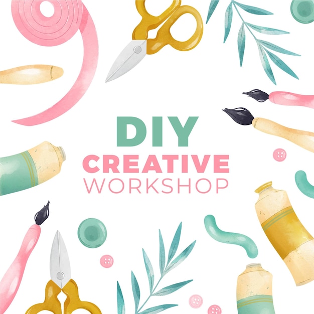 Free vector diy creative workshop with brushes and paint