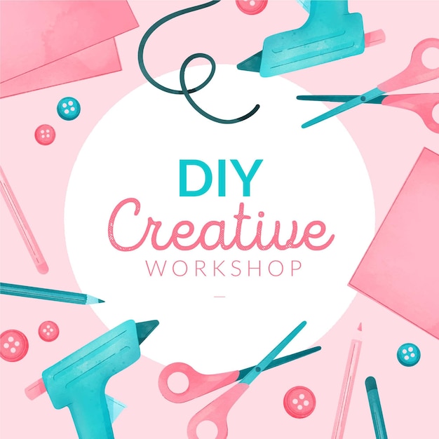 Diy creative workshop with glue guns and scissors