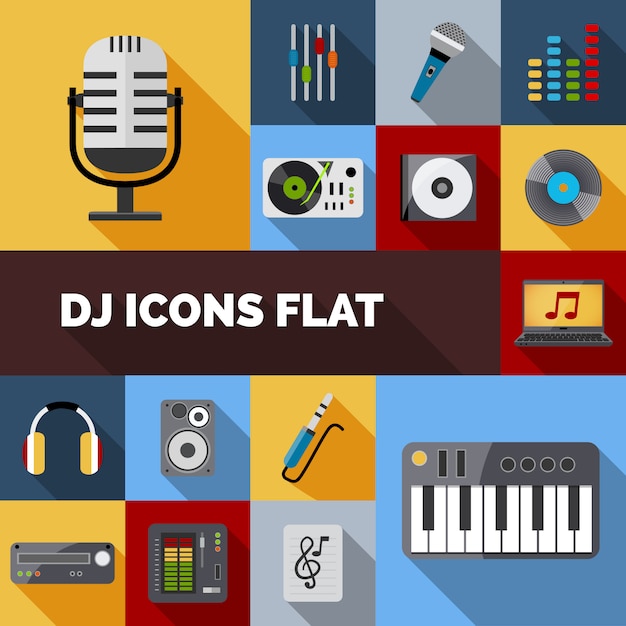 Dj icons flat set