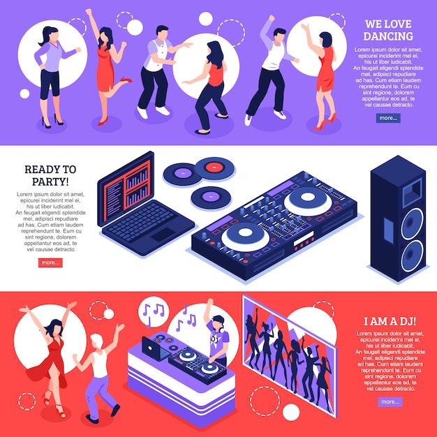 Free vector dj music isometric banners