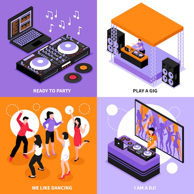 DJ Music Isometric Concept