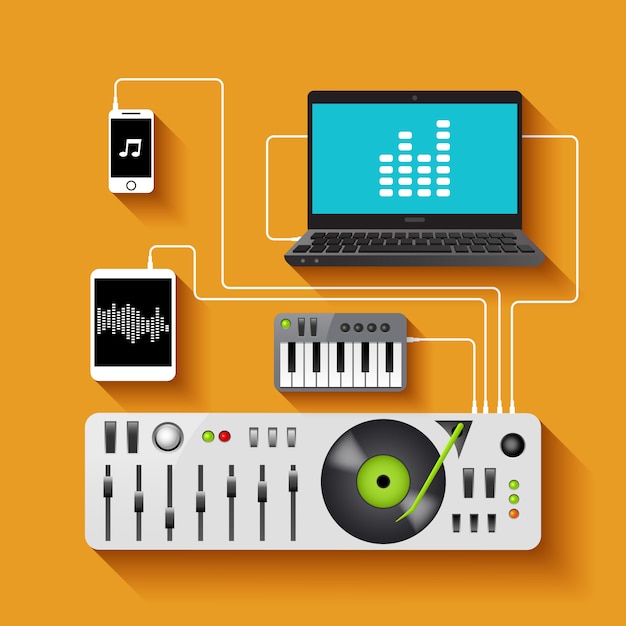 Vettore gratuito dj workspace illustration