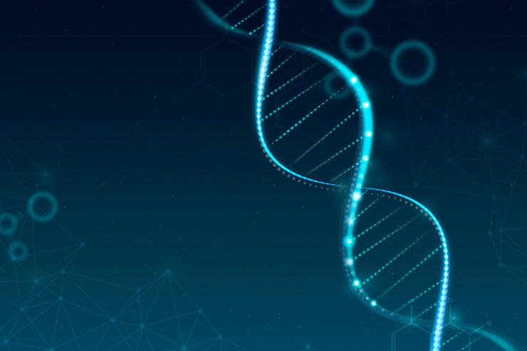 Free Vector dna biotechnology science background vector in blue futuristic style with blank space