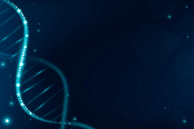 空白のスペースを持つ青い未来的なスタイルのDNAバイオテクノロジー科学の背景ベクトル