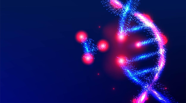 파란색 배경에 연결 점 및 선 벡터 일러스트 레이 션에서 DNA 분자 추상 낮은 폴리 와이어 프레임 메쉬 디자인