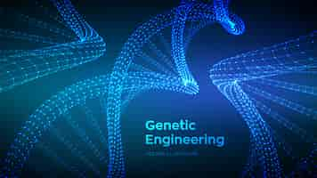 무료 벡터 dna 서열. 와이어 프레임 dna 코드 분자 구조 메시.