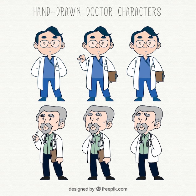 Free vector doctor characters with hand drawn style