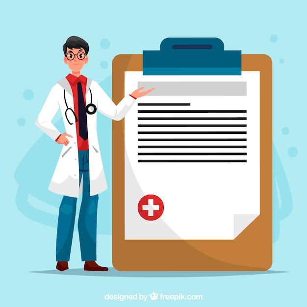 Free vector doctor next to clipboard