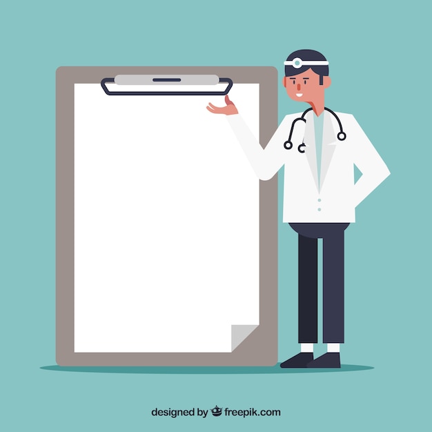 Doctor next to clipboard