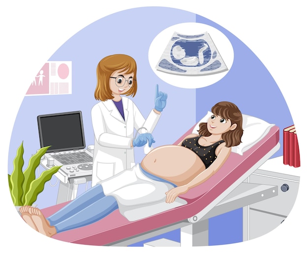 Free vector doctor doing ultrasound scan for pregnant woman