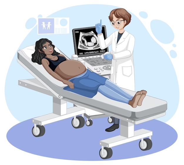 Doctor doing ultrasound scan for pregnant woman