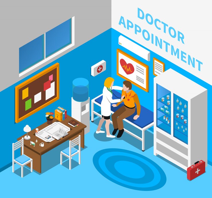 Free Vector doctor examining patient isometric poster 