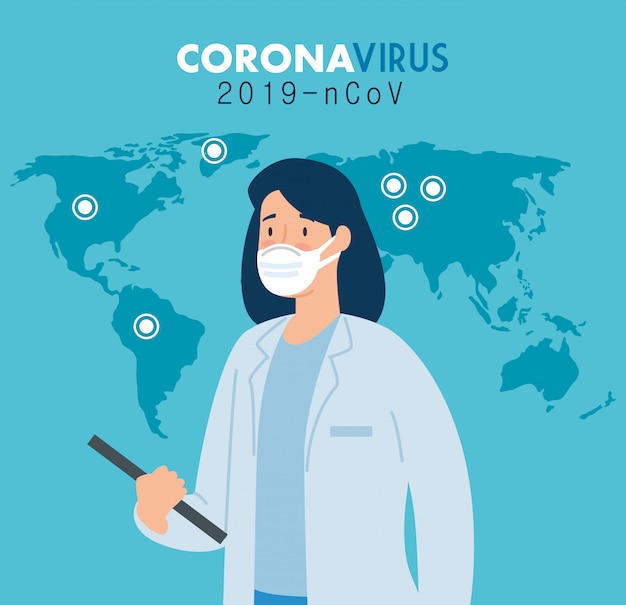 Доктор женщина в плакате коронавируса 2019 года