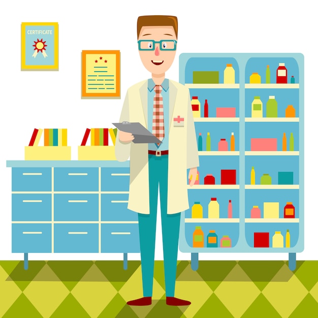 Vettore gratuito doctor in his office flat design