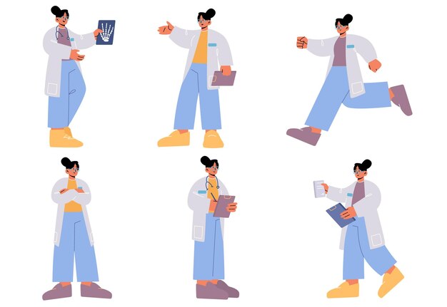 Free Vector doctor hospital healthcare staff at work set