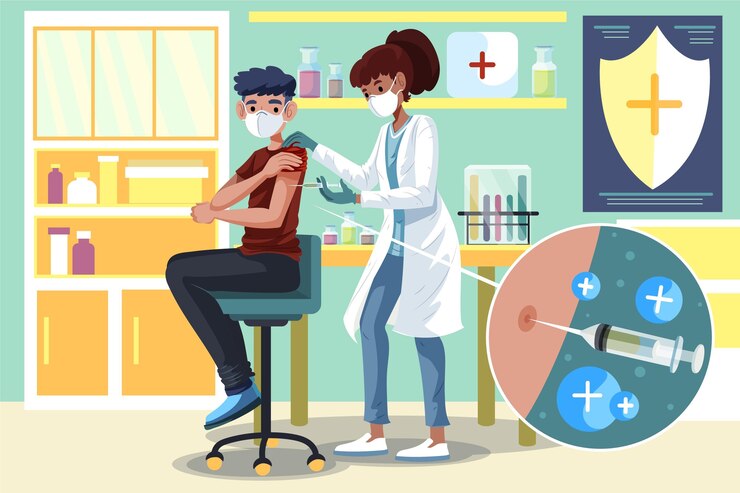 Free Vector doctor injecting vaccine to a patient illustrated