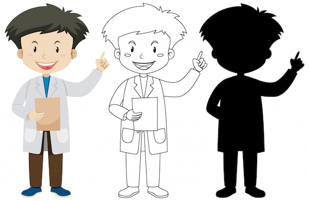 Doctor man in color and outline and silhouette