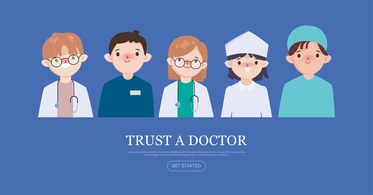 무료 Vector 병원에서 제복을 입은 흰색 가운을 입은 의사 남자와 여자