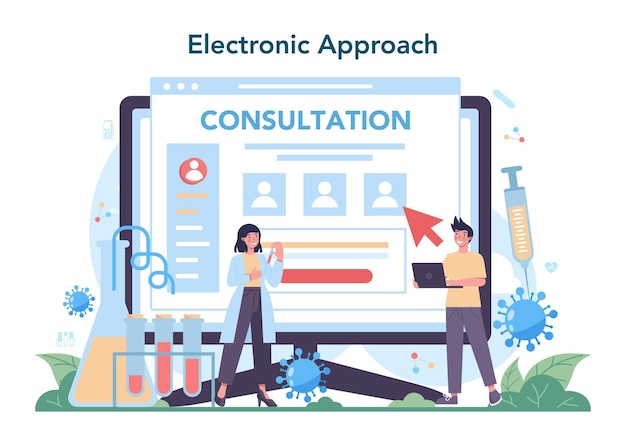 Doctor online service or platform Healthcare modern medicine treatment analysis and diagnosis Online approach Isolated vector illustration