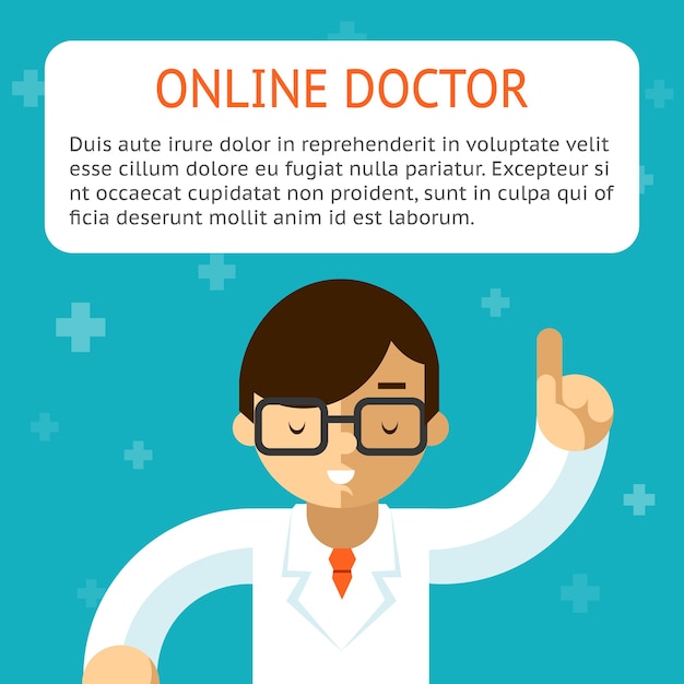 Free vector doctor online on the turquoise background. advice and treatment, indication and recipe. vector illustration