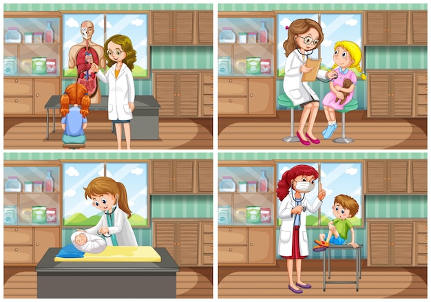 Free vector doctor and patient at clinic illustration