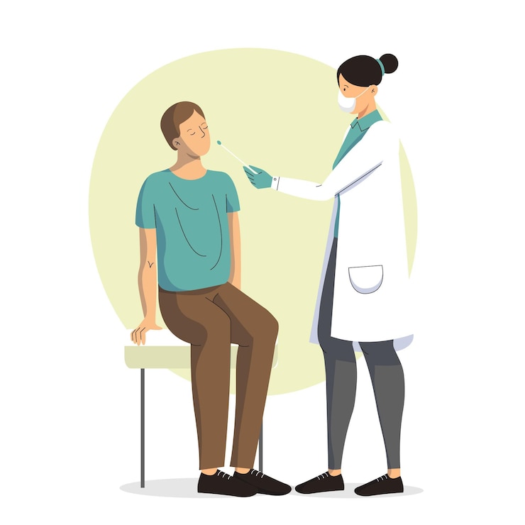 Free Vector doctor and patient and pcr nasal swab test