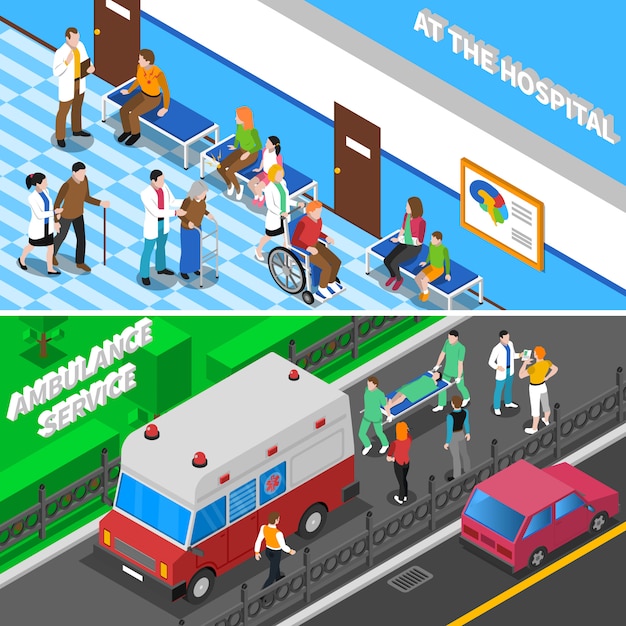 Doctor patient relationship isometric banners