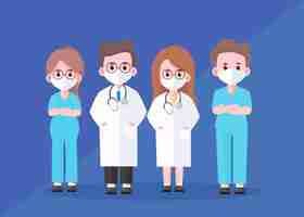 Free vector doctor professional team cartoon art illustration