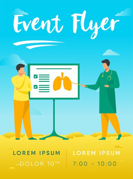 Free vector doctor telling about lungs to patient flyer template