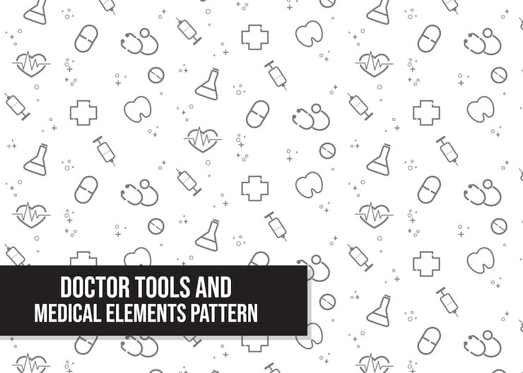 Free Vector doctor tools and medical elements pattern cartoon hand drawn cartoon art illustration