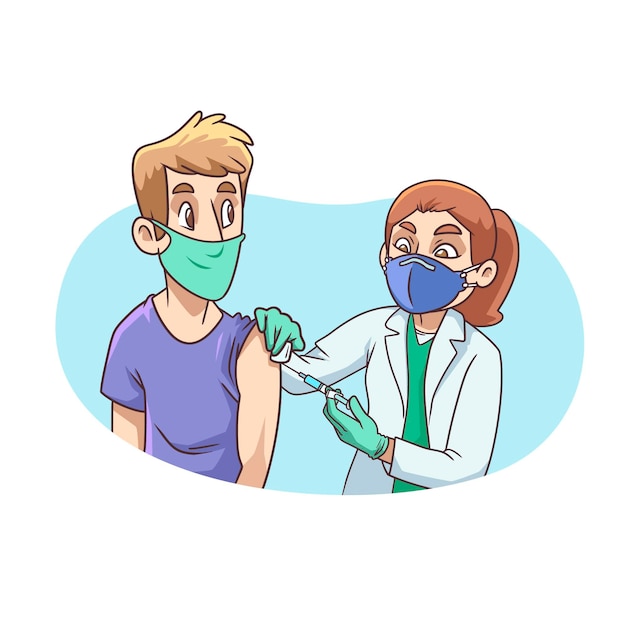 Doctor vaccinating a patient illustrated