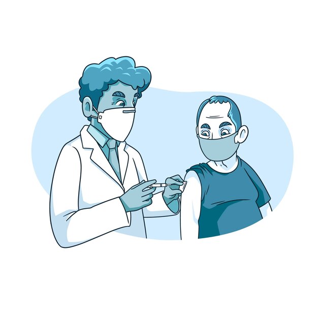 Doctor vaccinating a patient illustrated