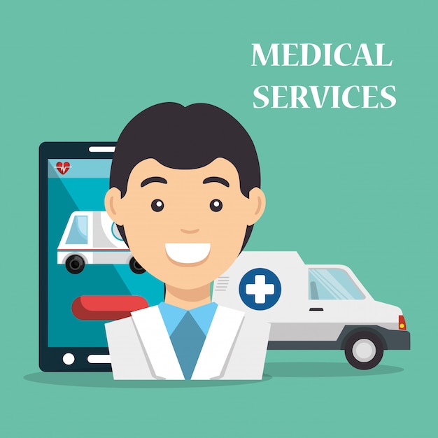 doctor with medical service icons