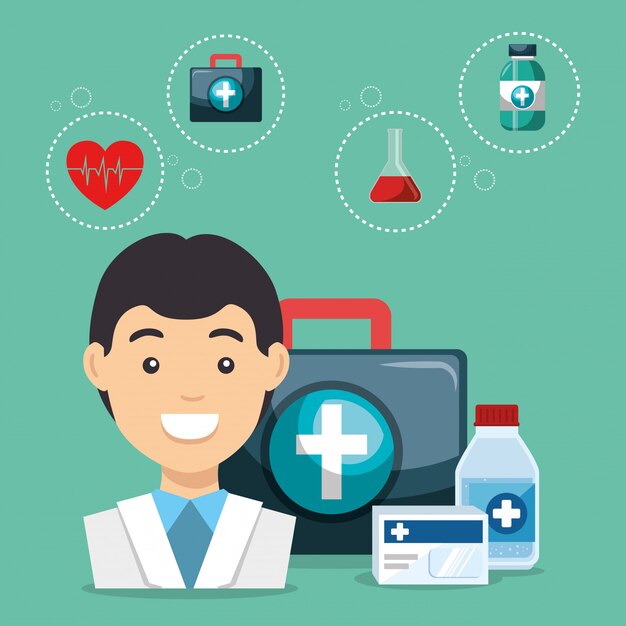 doctor with medical service icons