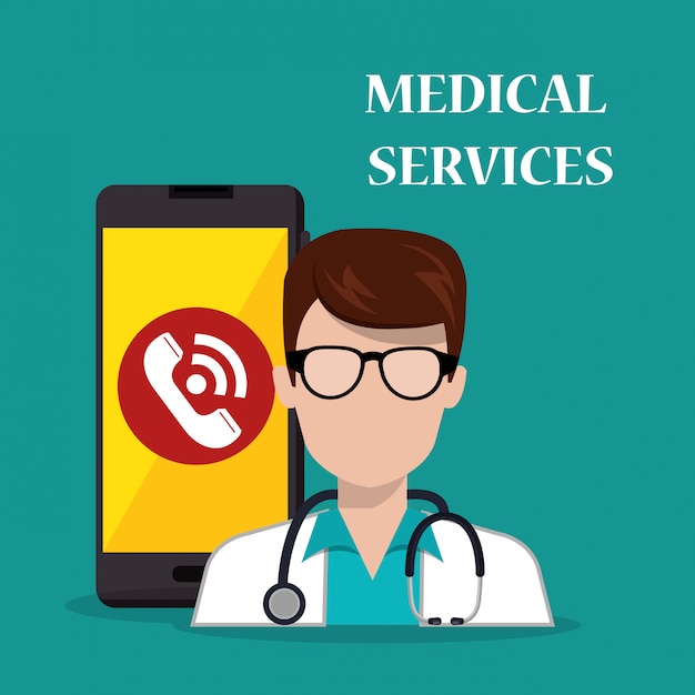 Medico con smartphone servizi medici app