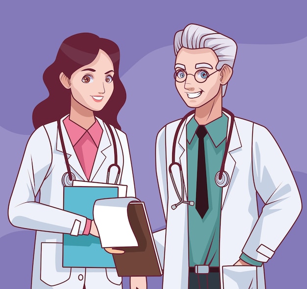 Free vector doctors couple workers