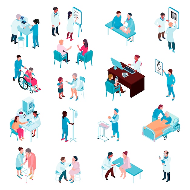 Free vector doctors and nurses isometric set