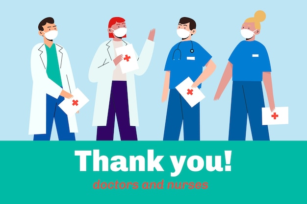 Free vector doctors and nurses wearing masks