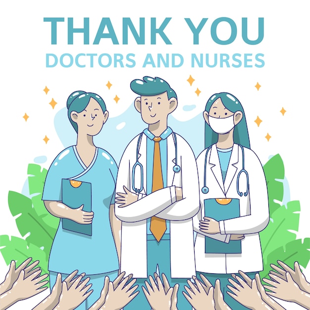 Free vector doctors and nurses with medical mask