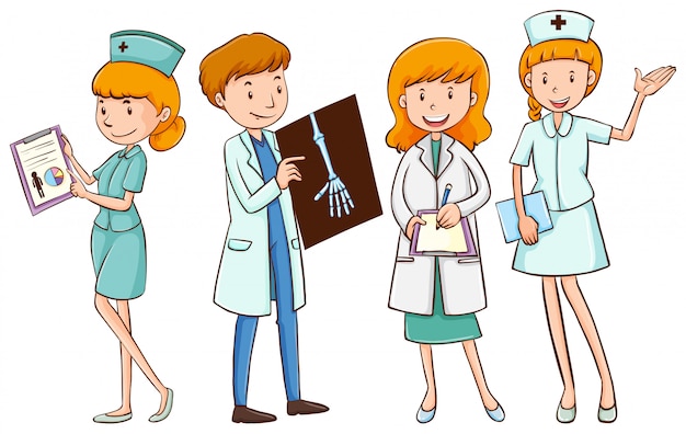 Врачи и медсестры с файлами пациентов
