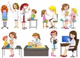 Free vector doctors and patient at clinic illustration