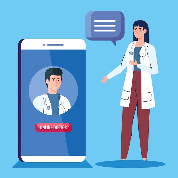 Free vector doctors and smartphone with app of medicine online