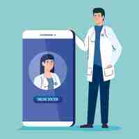 Free vector doctors and smartphone with app of medicine online