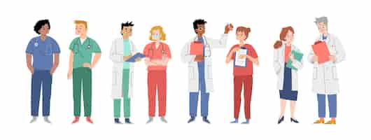 Free vector doctors team diverse hospital healthcare staff