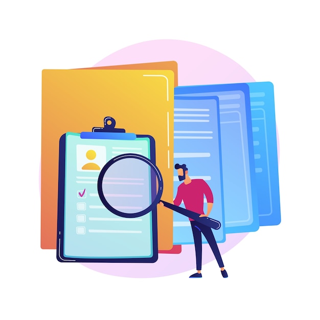 Documentation management colorful icon. Female cartoon character putting document in big yellow folder. Files storage, sorting, organization 