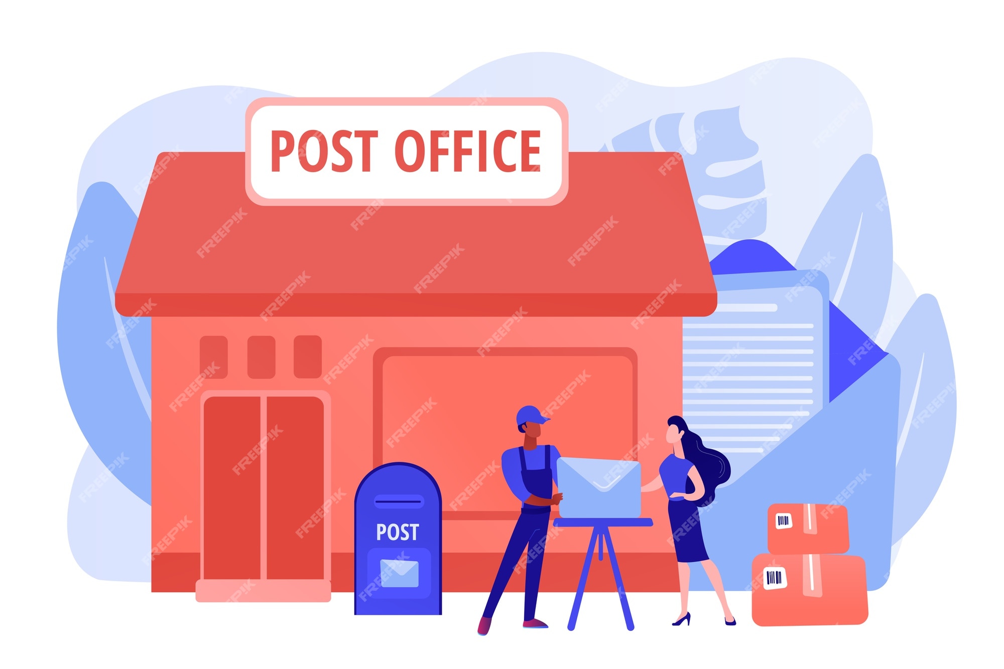 Free Vector | Documents, letters express courier delivering. postal  services. post office services, post delivery agent, post office card  accounts concept. pinkish coral bluevector isolated illustration